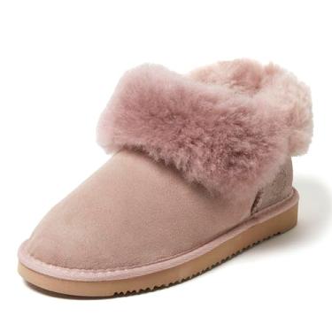 Imagem de Dearfoams Fireside Perth Pantufa Feminina Genuína Shearling Dobrável, Rosa empoeirado, 10