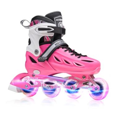 Imagem de METROLLER Patins em linha para meninas e meninos, mulheres, homens, 4 tamanhos, patins em linha ajustáveis com rodas iluminadas, patins iluminadores para iniciantes para crianças e jovens adultos.