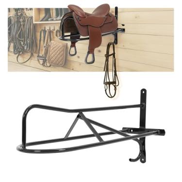 Imagem de Gelacie 1 suporte de selim montado na parede 57 x 29 x 21 cm com gancho de freio para entusiastas de cavalos, suporte de sela resistente para suporte de almofada de sela estilo inglês e ocidental