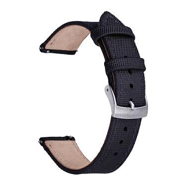 Imagem de JWNSPA Pulseiras de relógio híbridas de couro e nylon à prova d'água – Liberação rápida 18 mm, 20 mm, 22 mm, pulseira de reposição com fivela prata/preto/dourada para homens e mulheres (20 mm, fivela
