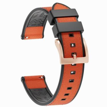 Imagem de JWNSPA FKM/FPM Pulseira de relógio híbrida de borracha e nylon impermeável - 20 mm 22 mm de substituição de liberação rápida - pulseira de fivela prata/preto/ouro rosa/ouro para homens e mulheres (20