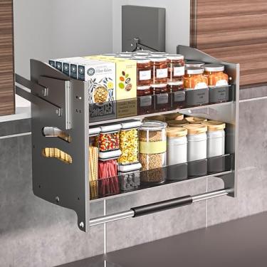 Imagem de Organizador de especiarias de alta resistência, prateleira interior deslizante de metal para economizar espaço, organizador de cozinha para pendurar profundamente, prateleira suspensa para armários de