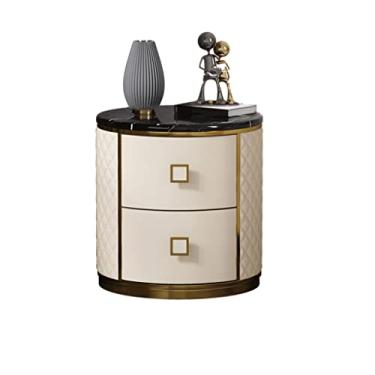 Imagem de Mesa de cabeceira redonda criativa para sofá, mesa de cabeceira em mármore, sala de estar, quarto, armazenamento, mesa de cabeceira, gaveta dupla, armário lateral redondo, mesa pequena