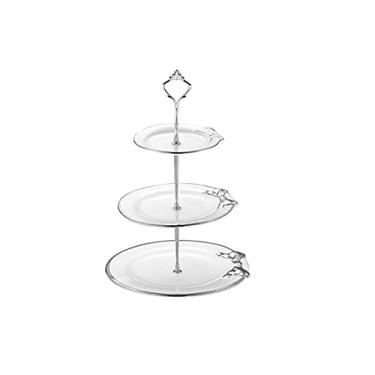 Imagem de Suporte de bolo, exibição de placa de bolo, giratório, suporte de frutas em relevo de cerâmica de três camadas, configuração criativa de aniversário, multicamadas, bandeja de sobremesa para doces