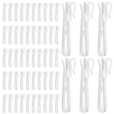 Imagem de 50 ganchos de plástico para cortina, clipes ajustáveis para cortinas, portas de janelas, chuveiros, sistema de catraca durável, ganchos de pino para cortinas de chuveiro plissadas e cortina de porta
