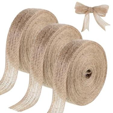Imagem de Thinp 3 rolos de fita de serapilheira, tecido de juta de juta de 10 jardas fita de juta natural para embrulho de presente fitas de artesanato para arco grande, grinalda, casamento, lembrancinha de