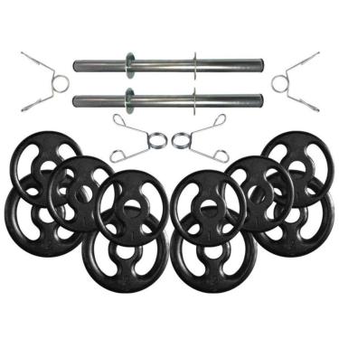 Imagem de Kit com Barras de Halteres e Anilhas de Ferro - 16 Peças-Unissex