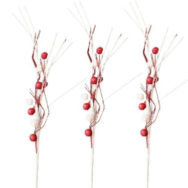 Imagem de Galho Pick Natalino Bolas Glitter Vermelho Branco 70cm 3UN - Magizi