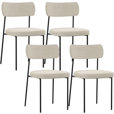Imagem de Kit 04 Cadeiras Estofadas Para Sala De Jantar Melina L02 Linho Champagne - Lyam Decor