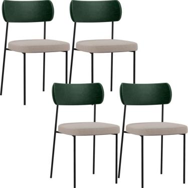 Imagem de Kit 04 Cadeiras Para Sala De Jantar Melina L02 Facto Verde Musgo Linho Bege - Lyam Decor