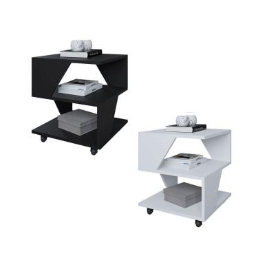 Imagem de Kit Com 2 Mesa De Cabeceira Spin Para Quarto Casal Poquema Preto/branco