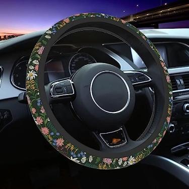 Imagem de Capa de volante de carro para mulheres e homens, protetor de volante antiderrapante verde sálvia flores silvestres, universal de 35,5 a 38 cm, adequado para carros, SUVs, caminhões (flores silvestres