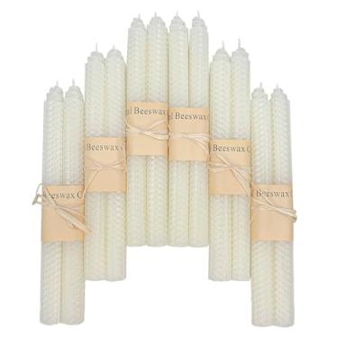 Imagem de Velas cônicas de cera de abelha branca, pacote com 12, castiçais longos de 23 cm, velas sem cheiro e sem gotejamento, tempo de queima de 4 horas por Lacaser