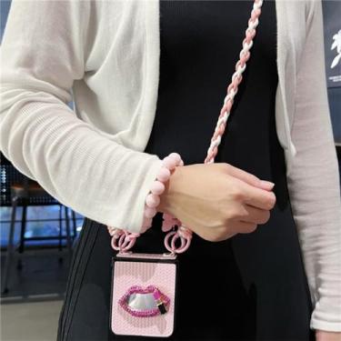 Imagem de Cordão crossbody massa frita torções corda lábio caso para samsung galaxy z flip5 z flip5 zflip 5flip5 flip5 capa, a, para flip 5