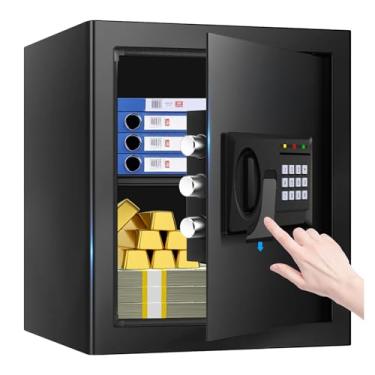 Imagem de SAFECofre digital com trava de teclado, cofre com prateleira removível, cofre doméstico para joias, dinheiro, documentos, 37 cm A x 33 cm L x 32 cm P, preto