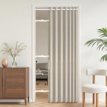 Imagem de AJAZZ Cortinas de porta sanfonadas 100% blackout para quarto, conjuntos de cortina de porta incluídos, 1 pacote, L 114 x C 203 cm, branco creme