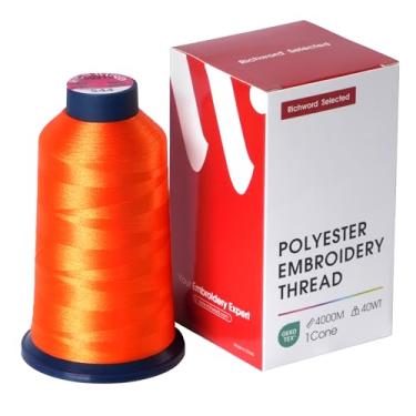 Imagem de Linha de bordado laranja selecionada Richword 4000M (4374Y) 40WT fio de poliéster para várias agulhas comerciais e máquina de bordar de agulha única 0544