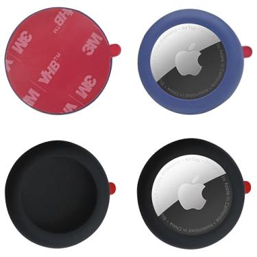 Imagem de echinff Capa de silicone com adesivo forte 3M, pacote com 4 capas protetoras para Apple Air Tags para colar na TV, fones de ouvido remotos, bagagem, laptop, câmera, bicicleta