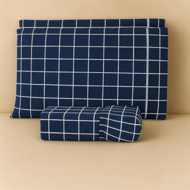 Imagem de Jogo de lençol algodão estampado com elástico todos tamanhos solteiro casal queen king size (CASAL, QUADRICULADO AZUL)