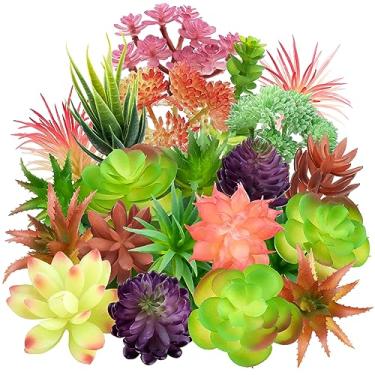 Imagem de QUOZUO Plantas suculentas coloridas artificiais, 22 peças, mini suculentas artificiais, suculentas falsas para artesanato, casa, jardim, escritório, decoração de festa, colorido