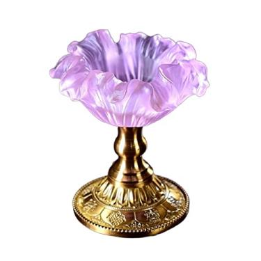 Imagem de Decoração de mesa castiçal criativo em forma de flor retrô vitrificado suporte de vela decoração de mesa base de cobre central decorativa (rosa)