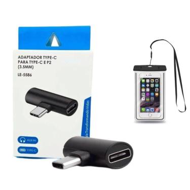 Imagem de Adaptador Para Smartphone Celulares Tipo-c Para Tipo-c E P2 3.5mm Le-5586 Capa Bolsa Prova Dágua