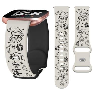 Imagem de Watbro Pulseira gravada de Natal compatível com Fitbit Versa/Lite/Fitbit Versa 2 para mulheres e homens, pulseira com gravação de boneco de neve fofo de silicone macio