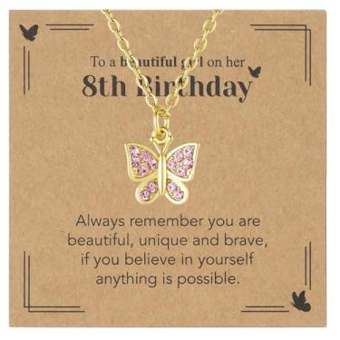 Imagem de Sepfavo Colar de borboleta de cristal para meninas, 6, 7, 8, 9, 10, 11, 12, 13, 16, 18, presente de aniversário, incrustado com zircônia, colar de diamante infantil hipoalergênico, 18, Aço inoxidável