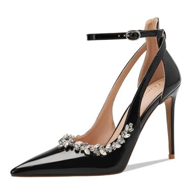 Imagem de Qunvngutui Sapatos femininos de salto alto com bico fino com tiras e salto alto sexy, Strass pretos, 40