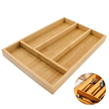 Imagem de Porta Talheres Bambu 4 Divisórias Organizador Para Gavetas - NoBrand