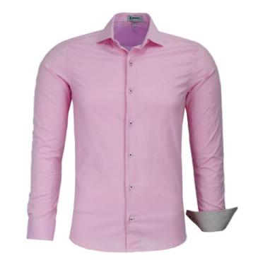 Imagem de Camisa Social Amil Masculina Slim Elastano Passa Fácil 1766, Rosa bebê