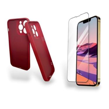 Imagem de Capinha Protetora com Interior Aveludado e Película de Vidro Temperado para iPhone Pro Max 14, Silicone, Proteção Completa (Vermelho)