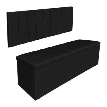 Imagem de Kit Cabeceira Painel E Calçadeira Baú Casal Queen 1,60m Londres Suede Preto Dal Poz Estofados