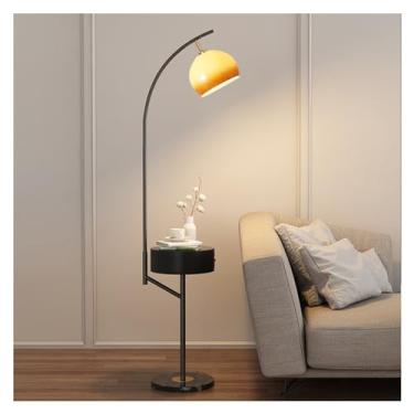 Imagem de Luminária de chão Candeeiro de pé ajustável com mesa centro, candeeiro moderno carregador sem fios e portas carregamento USB, criativo para sala estar, quarto, escritório(Preto)