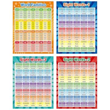 Imagem de hongliang Pôster de palavras à vista com 4 peças, pôsteres de palavras educacionais extragrande, laminado fosco de 30 x 43 cm, decoração de aprendizagem para sala de aula, quadro de avisos, corredor