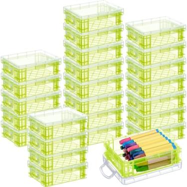 Imagem de Suzile 25 caixas de giz de cera de plástico com tampas de encaixe, organizador de armazenamento de giz de cera, recipiente empilhável, estojo de lápis a granel para caneta, artesanato, suprimentos