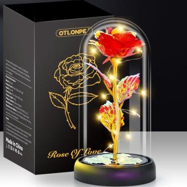 Imagem de Otlonpe Flor rosa de vidro feita à mão em cúpula – Presente romântico para dia dos namorados, Natal, Dia das Mães, aniversário, para mulheres, mãe, esposa, namorada, avó, decoração de mesa de