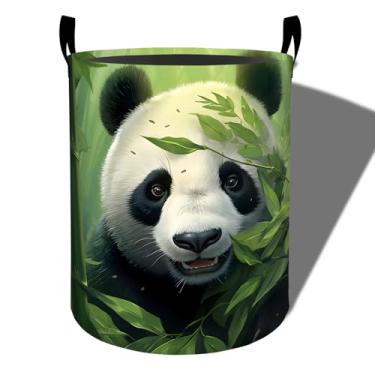 Imagem de amepay Cesto de roupa suja fofo de panda, pano Oxford dobrável da natureza floresta, cesto de roupas sujas à prova d'água com alças, organizador de brinquedos para banheiro, quarto, dormitório, 50 x