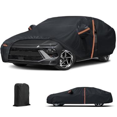 Imagem de Capa de carro à prova d'água para Hyundai Sonata 2006-2025, cobertura completa ao ar livre para automóveis todos os climas sol UV chuva poeira neve proteção contra vento com zíper porta e faixas à