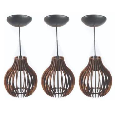 Imagem de Kit 03 Pendentes De Teto Luminária Rústica Modelo Coquinho Cor Marrom 