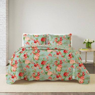 Imagem de Kit Cobre Leito Solteiro Paris Patchwork + Porta Travesseiro Azul Tropical