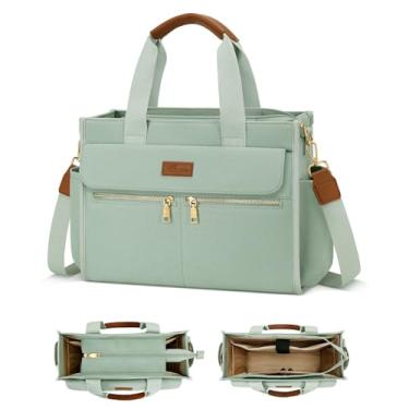 Imagem de KKXIU Bolsa feminina grande de lona com zíper e compartimentos para trabalho, faculdade, bíblia, lapatop, bolsa transversal, Verde, Large