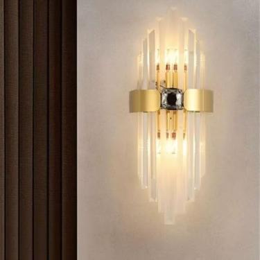 Imagem de Luminária de parede moderna e luxuosa em cristal com LED, ideal para sala de estar, quarto, cabeceira, casa de campo, hotel, escritório, escada e corredor (Estilo 26 C D20H50CM)