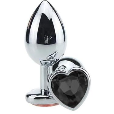 Imagem de Plug Anal de Aço Inoxidável com Pedra Coração Tamanho M – Luxo, Sensação Térmica e Estímulo Intenso (Preto)