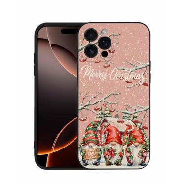 Imagem de Capa para celular compatível com iPhone 16 Pro Max de 6,9 polegadas, Feliz Natal, baga, gnomo, fruta, chalé, floco de neve, rosa, retrô, ultrafina, ultrafina, antiarranhões, à prova de choque, capa de