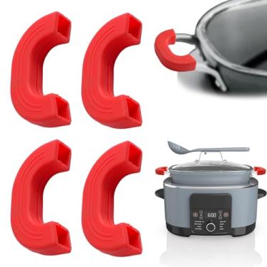 Imagem de MOROBOR 2 pares de capas de alça de panela de silicone, capas vermelhas antiderrapantes resistentes ao calor compatíveis com Ninja Slow Cooker capa de silicone reutilizável