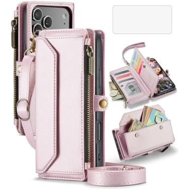 Imagem de Asuwish Capa de celular para iPhone 17 Pro Max 6,9 polegadas com zíper com protetor de tela de vidro temperado e porta-cartão com bloqueio RFID para celular i Phone17 17Pro i17 ProMax 17ProMax