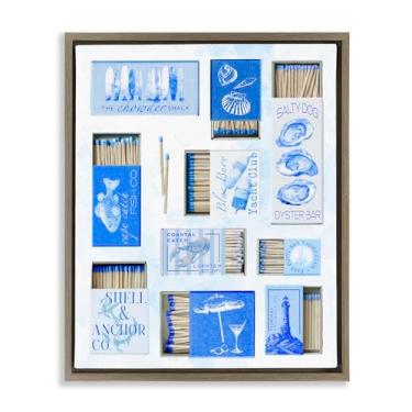 Imagem de Stupell Industries Blue Coastal Matchboxes arte de parede em tela flutuante preta emoldurada, design por Ziwei Li, 21 x 17