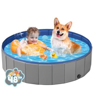 Imagem de Piscina portátil para cães PVC para animais de estimação piscina dobrável para cães, piscina de plástico rígido para animais de estimação nadarem e tomarem banho (C - 119 cm x 30 cm cinza escuro)
