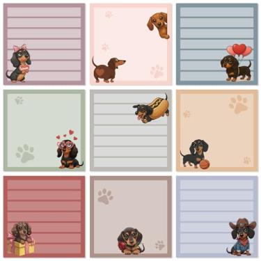 Imagem de Pajean 9 blocos de notas adesivas Dachshund Dachshund Papelaria 7,5 x 7,6 cm, blocos de notas autoadesivos de cachorro de desenho animado Weiner para amantes de cães, presentes para mulheres